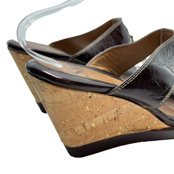 SOFFT Genuine Leather Cork Wedge Patent Slides Heels Sandals Open Toe Shoes sz 9 - Picture 5 of 16